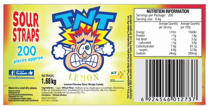 TNT Super Sour Straps Lemon